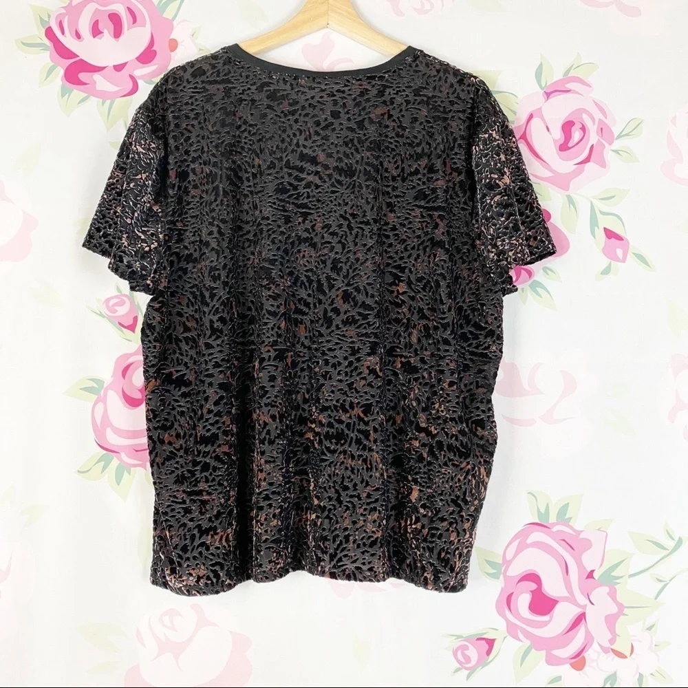 NEW Free People Teddy Cheetah Combo Velvet Short Sleeve Shirt S